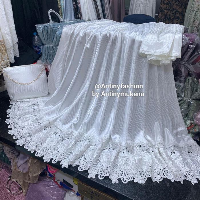 MUKENA Khusus PUTIH CANTIK PREMIUM/ Mukena putih mewah dan elegan/ mukena sutra silk premium