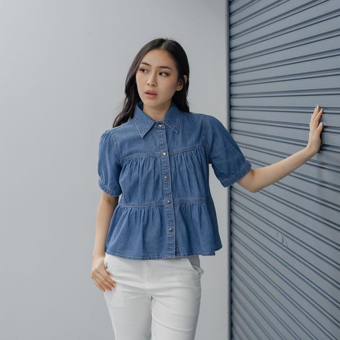 LAYERED DENIM SHIRT - DENIM SHIRT WANITA