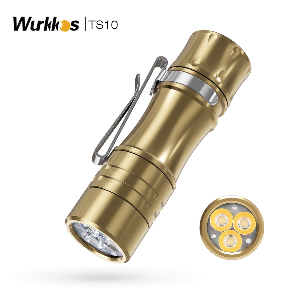 Wurkkos TS10 Powerful Mini 14500 EDC Flashlight with 3* 90 CRI LEDs and Single Color Aux 1400LM Pock