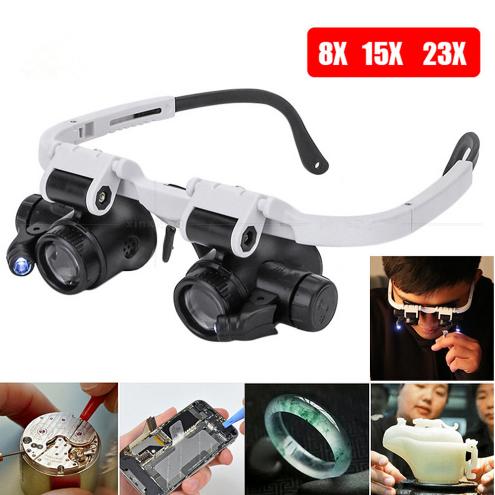 LED Glasses Magnifier Head-Mounted Illuminating Microscope Headband Repair LED Lamp Light Magnifying