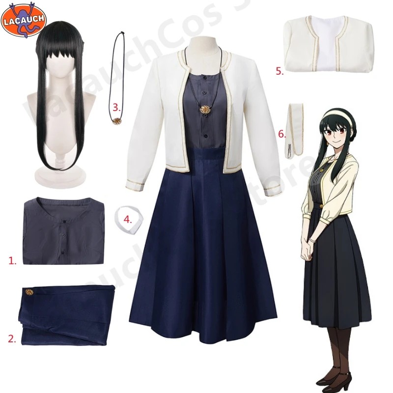 Dornrschen Yor Forger Cosplay Costume White Coat T-Shirt Skirt Necklace Anime Spy X Family Daily
