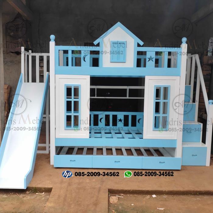 Kasur Anak Tingkat 3 Susun 3 in 1 - Ranjang Tingkat Perosotan Anak