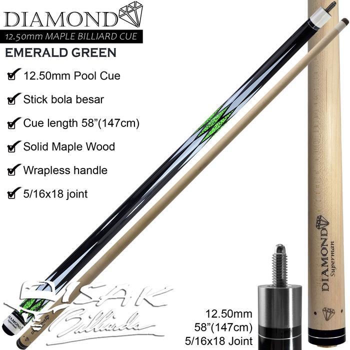 Diamond Maple Pool Cue 12.5mm Emerald Green Billiard Stick Bola Besar