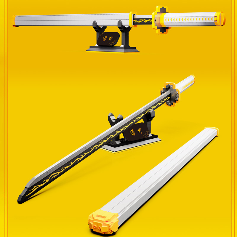 Dk1506 Demon Slayer Zenitsu Japanese Katana Building Blocks Model Assembly Insert Small Particles