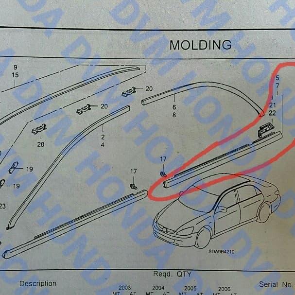 List Pelipit Kaca Luar Belakang Kiri Original Accord Cm