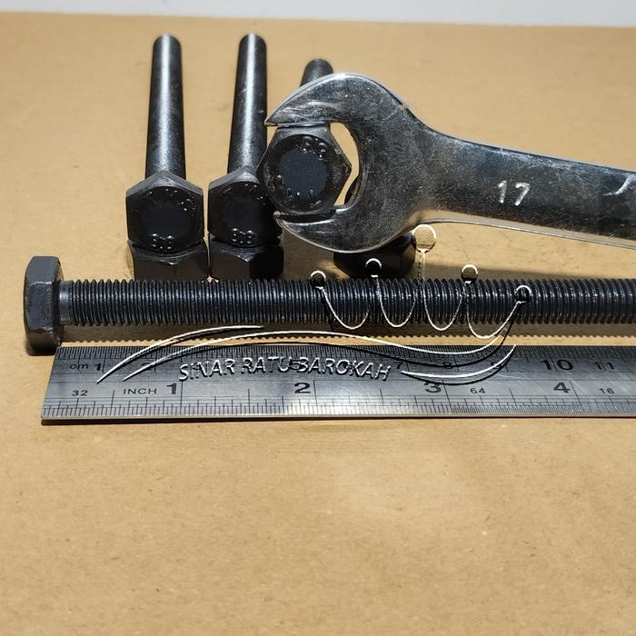 "New" BAUT MUR BAJA M10X150 FULL DRAT PANJANG 15CM KUNCI 17 15 CM BAUD HTB GRADE 8.8 HITAM M10 X 150