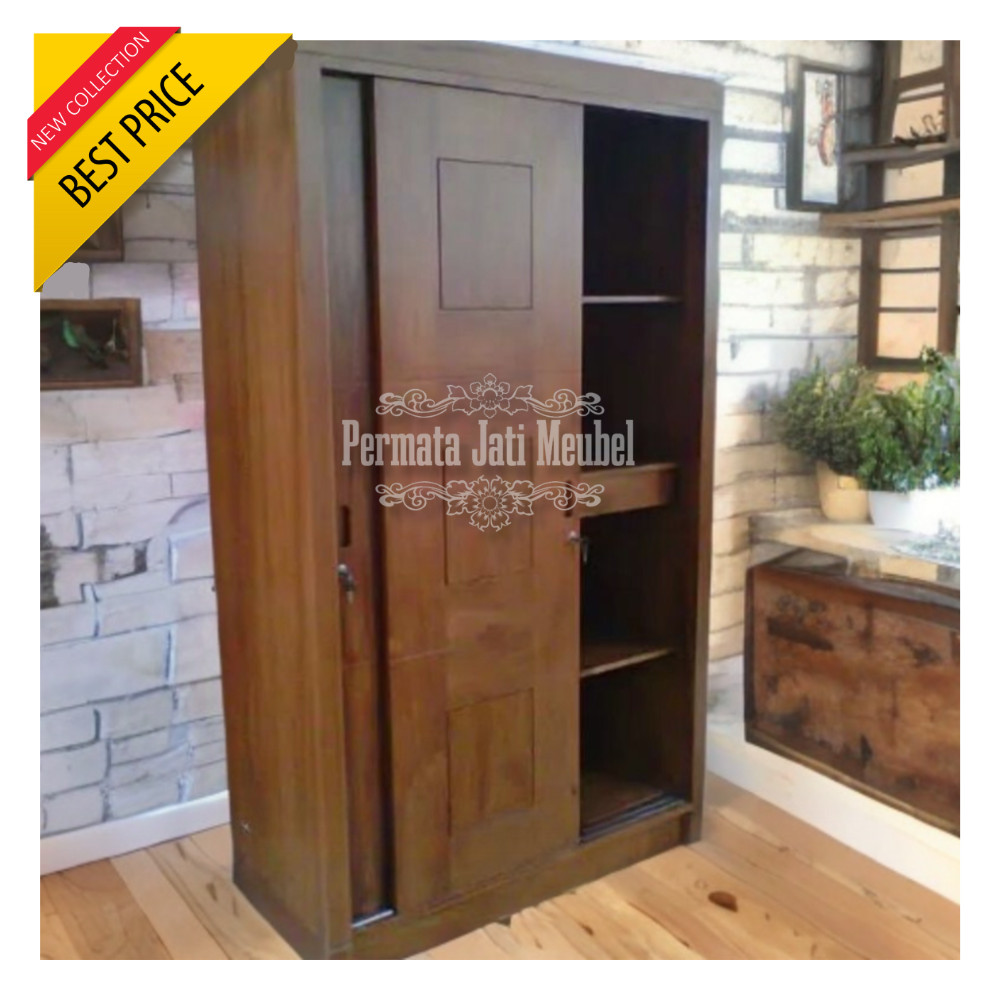 Lemari 2 pintu sliding kayu jati/lemari pakaian