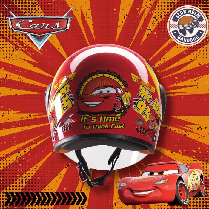 Helm Anak Junior Half Face Karakter Cars Mcqueen Hitam untuk Sepeda Motor