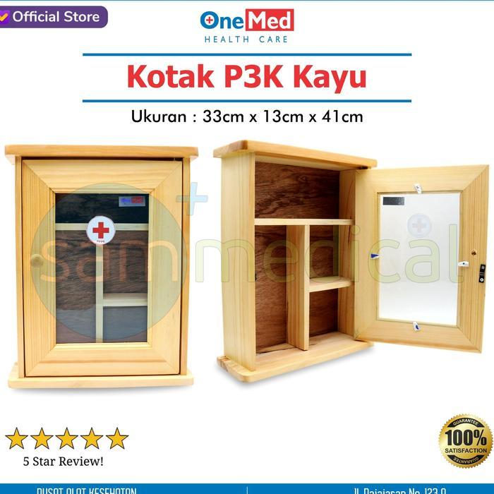 ONEMED KOTAK P3K KAYU / KOTAK P3K KAYU RAK DINDING KACA GANTUNG OBAT FIRST AID KIT