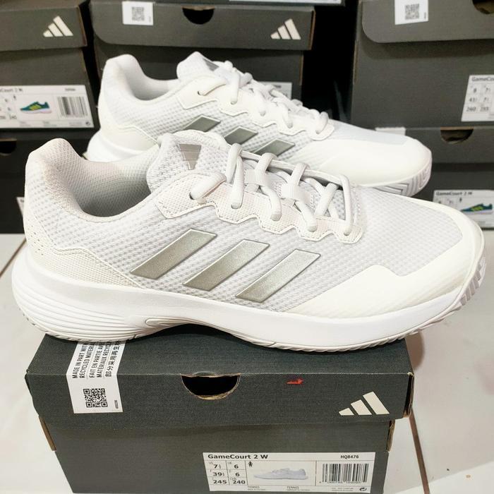READY 100% ORIGINAL sepatu Tenis CEWEK adidas GaMeCoUrT Ladies Shoes WHITE silver grey