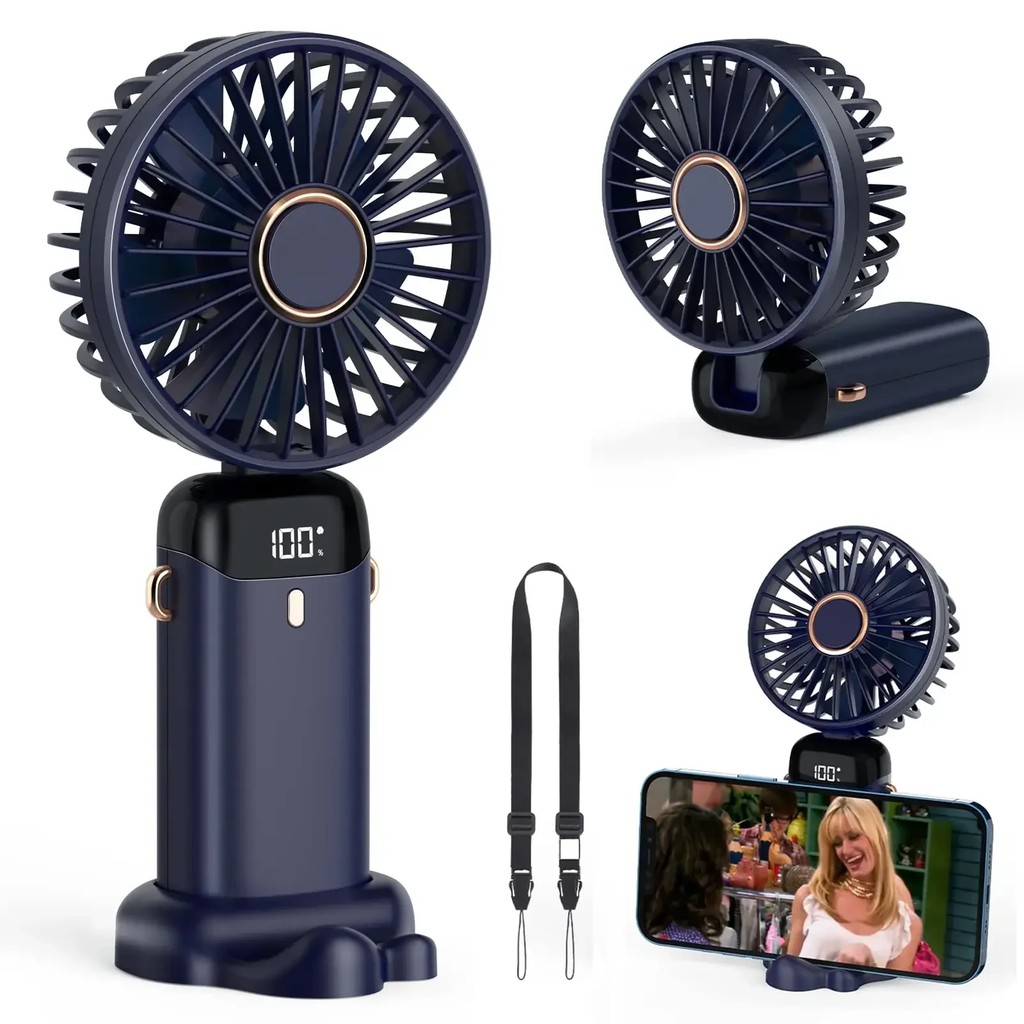 5000Mah Handheld Fan Wireless Usb Rechargeable Portable Digital Display Phone Holder Fan 5 Speed