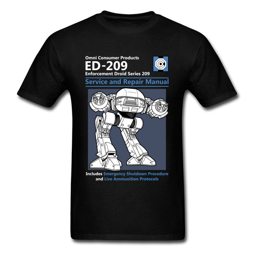 Blue Men T Shirt Summer Fashion Casual Tshirt Printing Robot Ed 209 Men'S Top Quality Full Cotton