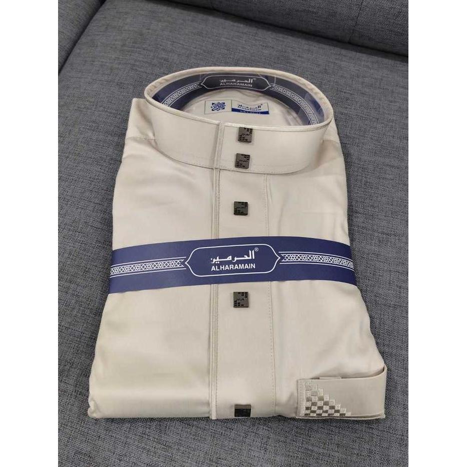 Al Haramain Jubah / Gamis Pria Remaja & Dewasa Premium Bordir (14) Cream Tulang Hijau Botol Maroon