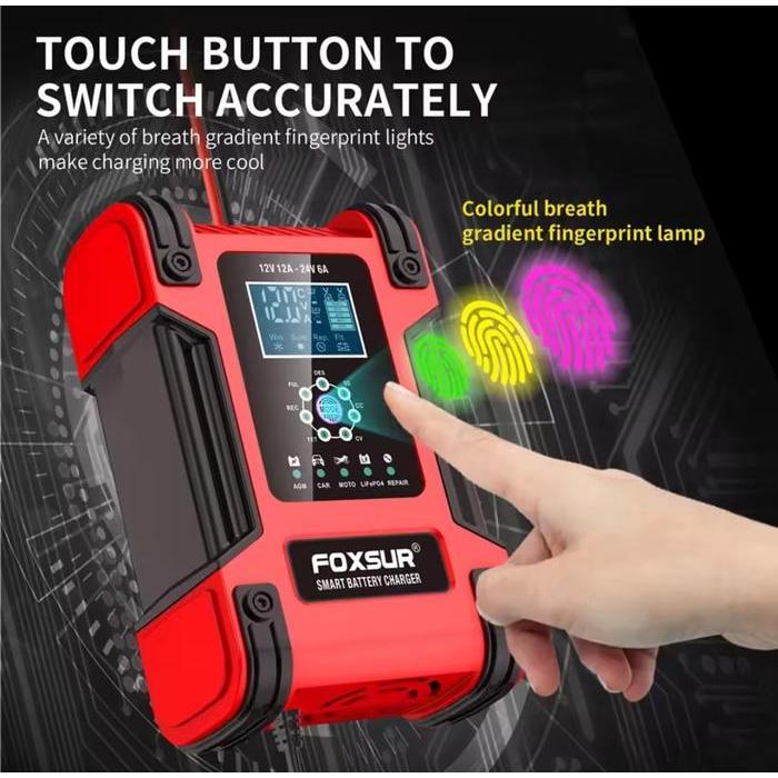 BATTERY CHARGER FULL AUTOMATIC FOXSUR FBC122412D SMART BATTERY CHARGERS MAINTAINER BATTERY LIFEPO4