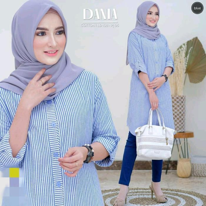 Tunik salur Dania Tunik katun Tunik jumbo Kancing Panjang Wanita Muslim