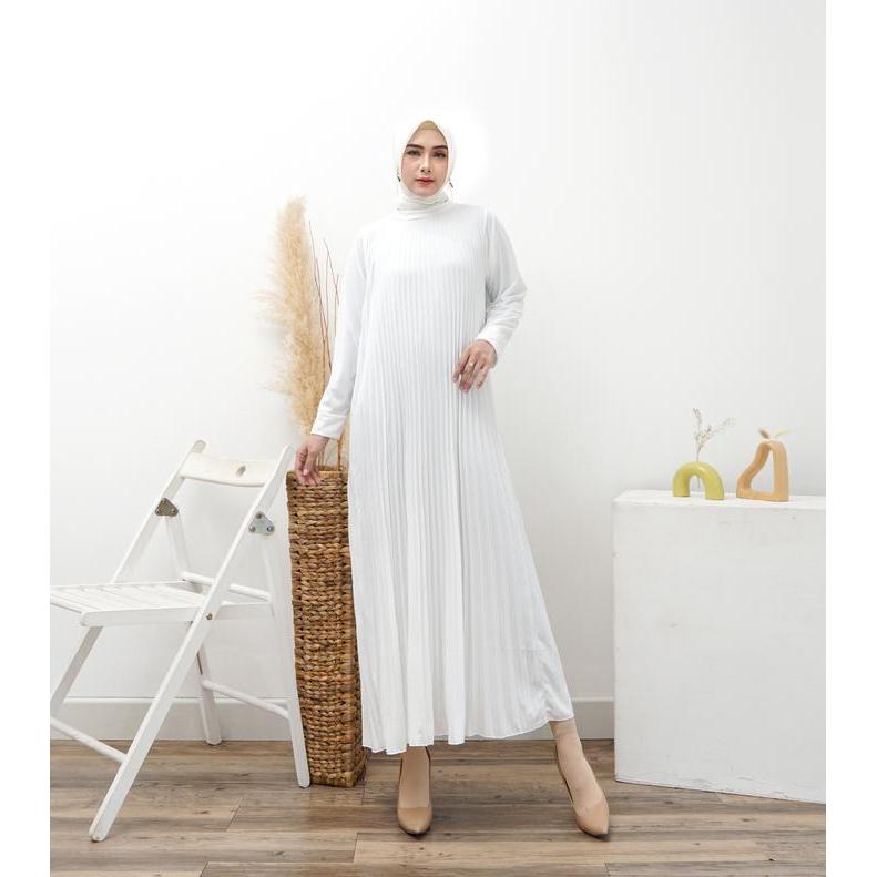 Dress Wanita Maxi Plisket Lengan Panjang / Gamis Plisket / Dress Pleats / Gamis Lengan Panjang