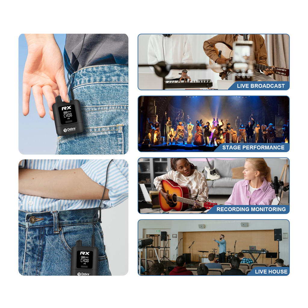 Debra New Stere Protable UHF IEM Wireless In-Ear Monitor System Audio Rechargeable for Music Audio