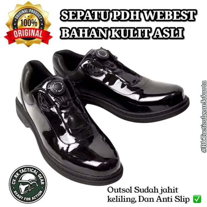 Webest Sepatu PDH TALIPUTAR Bahan Kulit Asli Lapis Microfiber Glossy Pria Hitam Pantofel Shoes TNI