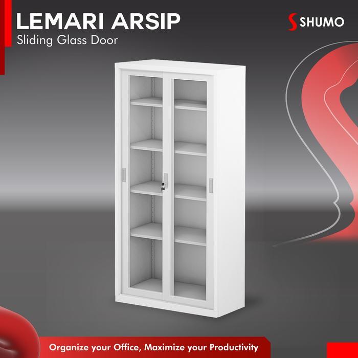 Shumo Super White Lemari Arsip Besi 2 Pintu Sliding Kaca Terbaru !!!
