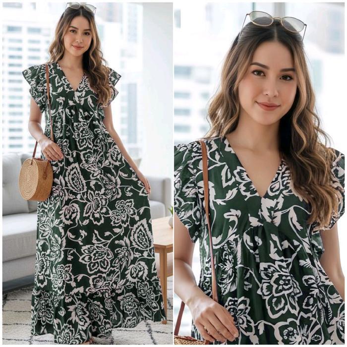 Dress Cassandra Bali Pantai Wanita Rayon V-Neck Boat Neck Baju Cantik Pasti Diskon