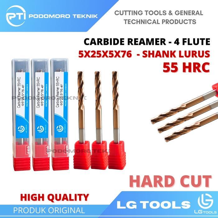 Reamer Mesin Carbide 5 mm / Machine Reamer Spiral 5 mm 5X25X5X76 - 4F 4 Flute Hard Cut Merk