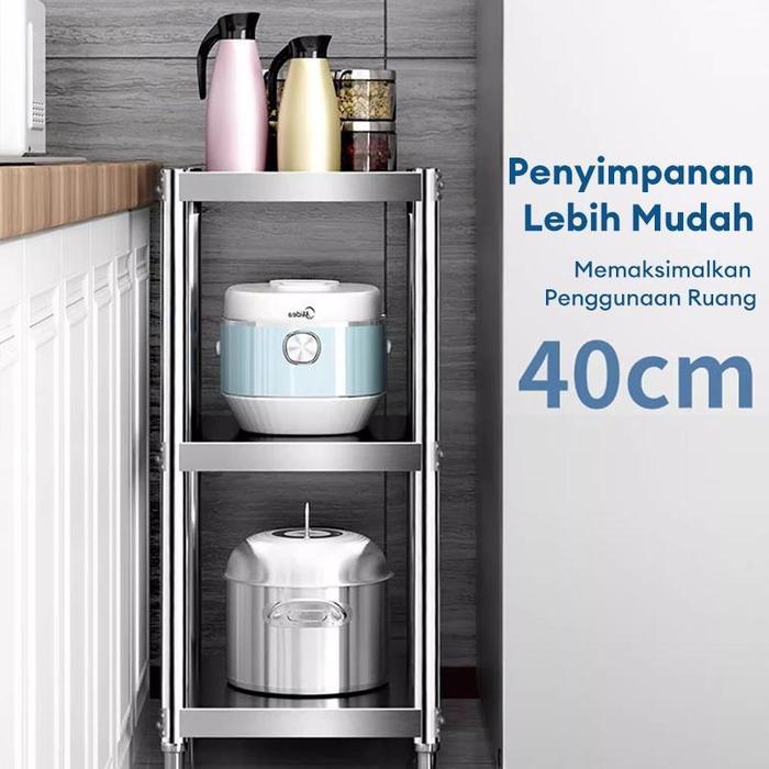 Rak Dapur Stainless Steel Serbaguna Rak penyimpanan Rak Roda Serbaguna