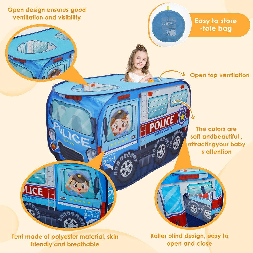 FOLDING CHILDREN'S CAR TENT HOUSE AMBULANCE POLICE CAR SCHOOL BUS ENGINEERING CAR WITH SUNROOF PLAY