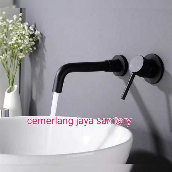 Kran Wastafel Tembok Hitam Panas Dingin Kran Bathub Hitam Panas Dingin Black