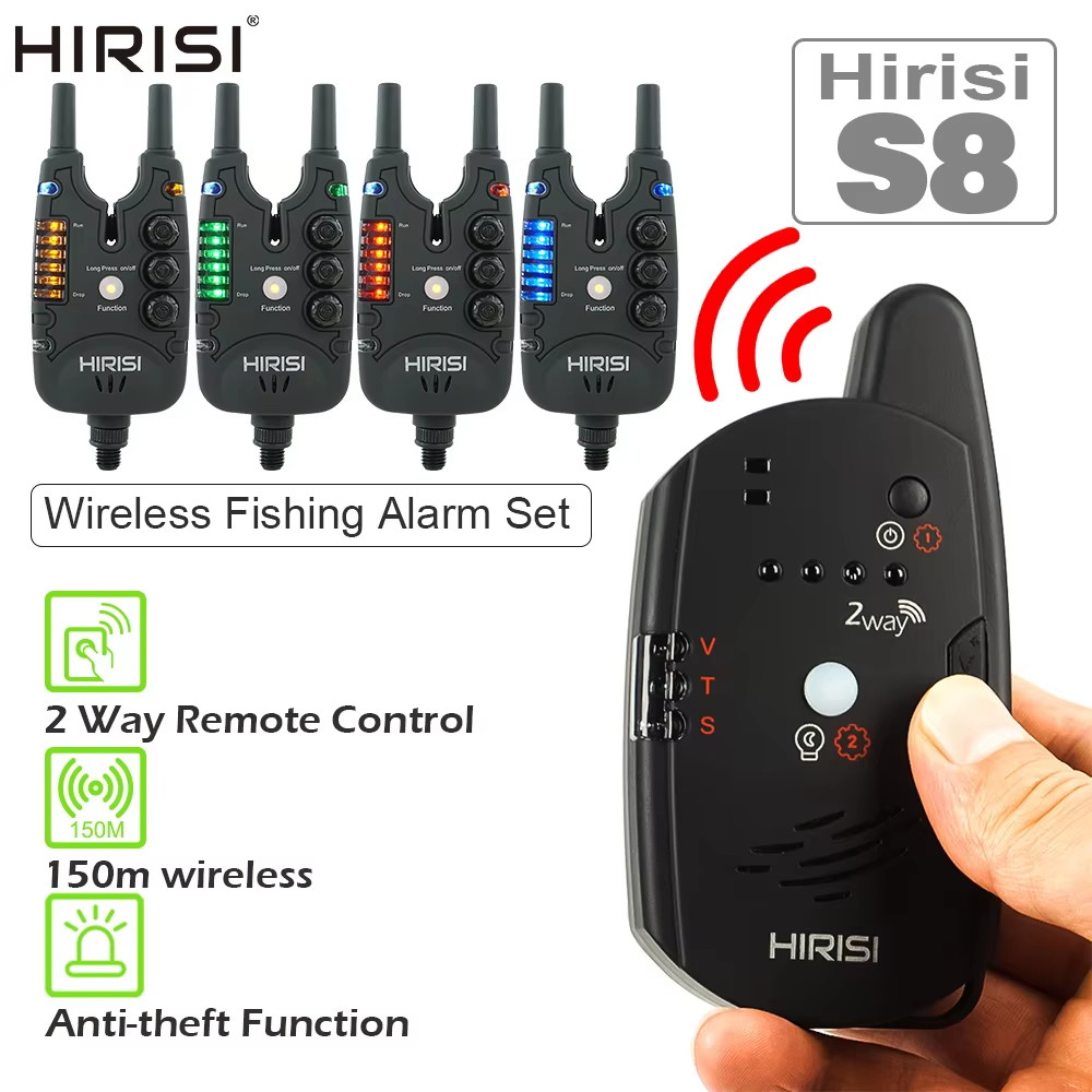 Hirisi Carp Fishing Alarm Set Wireless Bite Alarm 2 Way Remote Control Bite Indicator Fishing