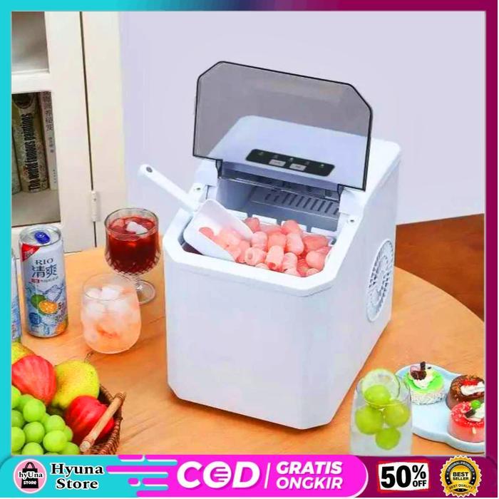 Mesin Es Batu Kristal Otomatis Pembuat Es Mini Portable Ice Maker 12Kg 150W Putih Kitchenware