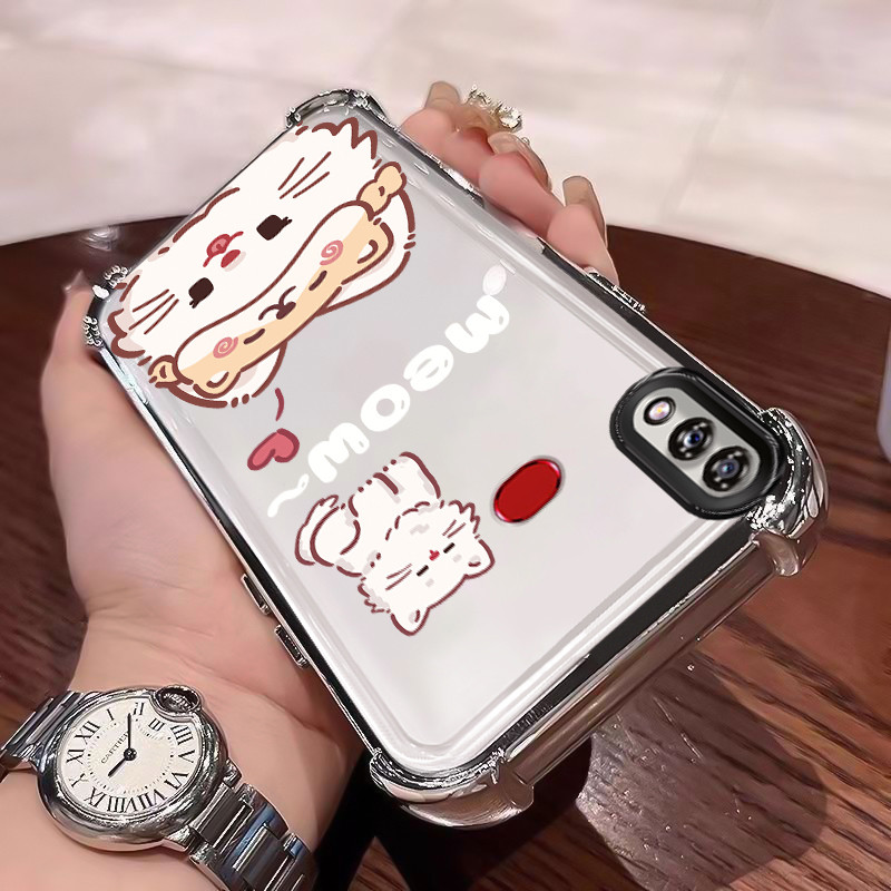 Casing Hp Untuk Samsung A10s M01s Case Kucing putih kartun Bening Tebal Cesing silikon Kasing SoftCa