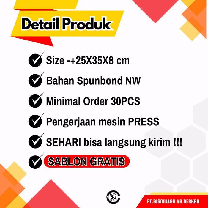 ( Isi 100 Biji ) Tas Press Tali Spunbond Free Custom Sablon Goodiebag Jumbo Souvenir Acara Hajatan