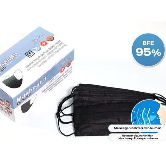 "New" Black Earloop Maxhealth Masker 3ply Earloop Disposable Mask All Hitam