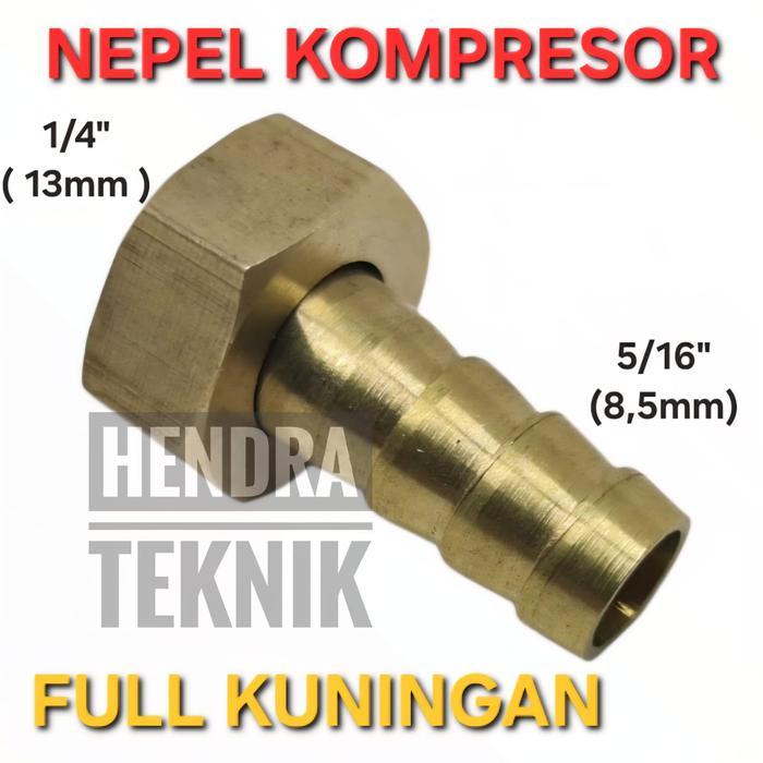 NEPEL KOMPRESOR NIPPLE COMPRESSOR NEPEL SELANG KOMPRESOR 1/4" KUNINGAN