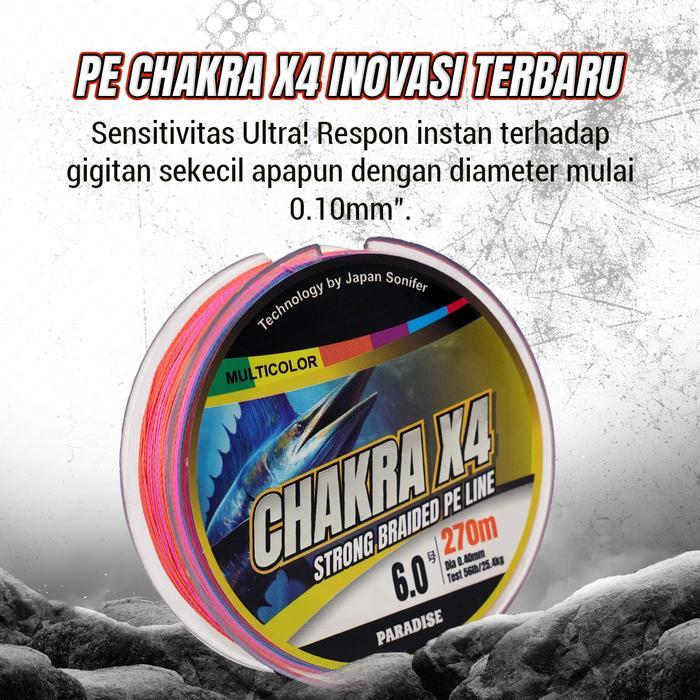 PARADISE Bundling Senar Pancing PE Chakra X4 150m/200m/300m + Leader Fluorocarbon Chakra 100% Jepang