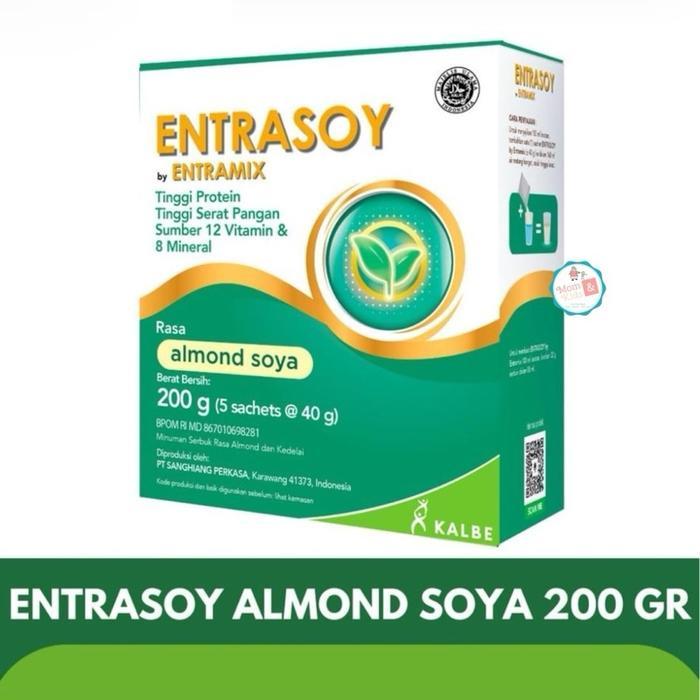 ENTRASOY ALMOND SOYA 200 GR SUSU NUTRISI DEWASA TINGGI PROTEIN SERAT U LIFE
