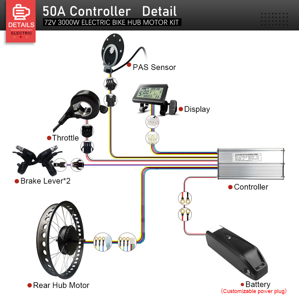 Electric Fat Bike Conversion Kit 72V 3000W 4.0Tyre Rear Rotate Brushless Hub Motor Wheel Dropout