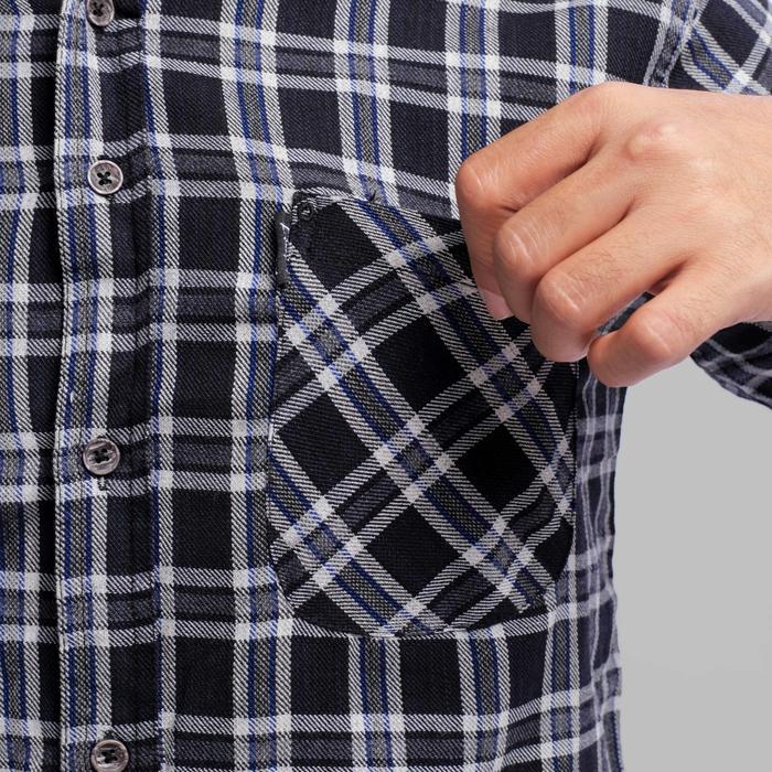 ASLI DGM Kemeja Flanel Pria Lengan Pendek Hitam Garis Abu Besar Kemeja Pria Flanel Pria Kemeja