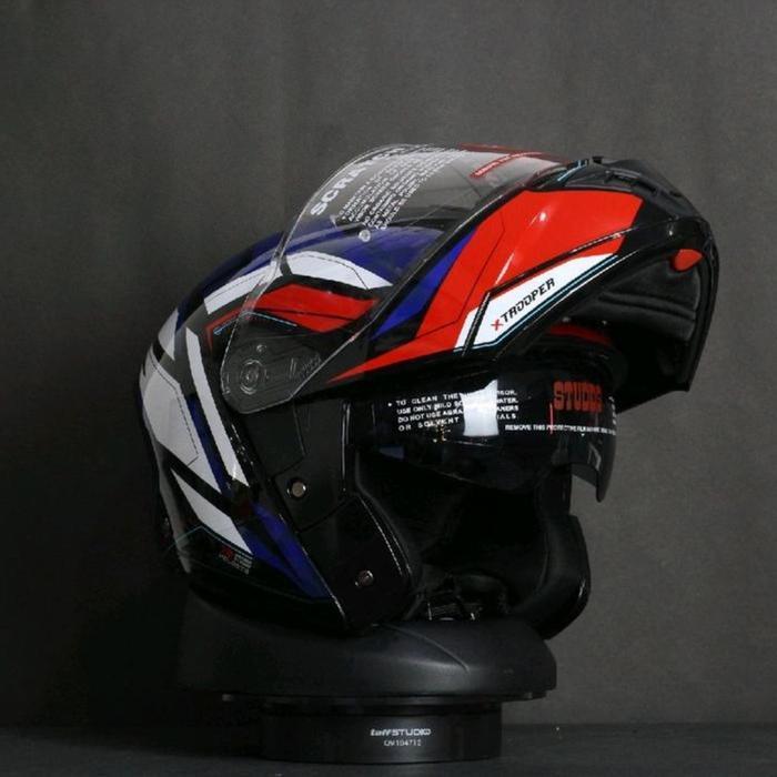 HELM STUDDS TROOPER WHITE BLUE MODULAR FLIPUP TOURING BIG SIZE XXL XXXL