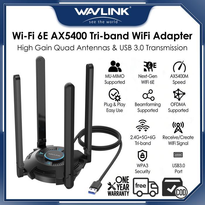 Terlaris Best Quality 100% Original Wavlink Wn695X2 Adapter Wifi Ax5400 Usb Tri-Band 6Ghz 5Ghz
