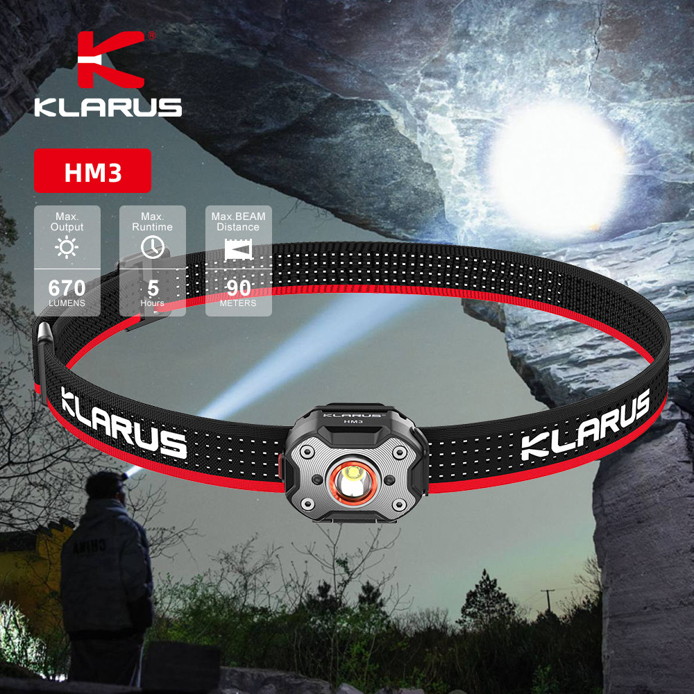 Klarus Hm3 Waterproof Rechargeable Headlamp With Motion Sensor, 70 Hours Long Battery Life Shock And