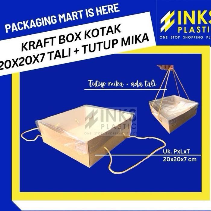 KRAFT BOX KOTAK 25x25x10 TUTUP MIKA + TALI DUS KOTAK KUE BOLU