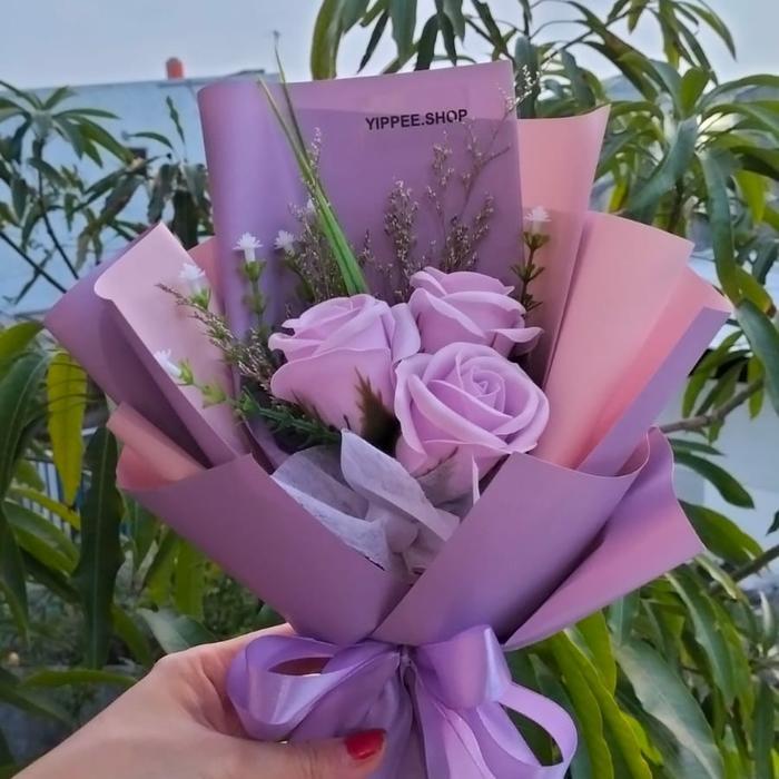 Buket Bunga Sabun Wangi / 3 Pcs Soap And Dried Flowers Bouquet