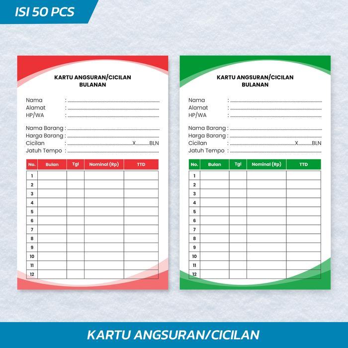 (Isi 50) Kartu Angsuran, Kartu Cicilan Bulanan, Kartu Koperasi, Home Credit Kertas Cards