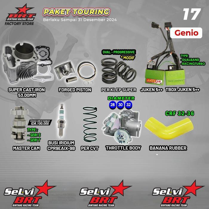PAKET TOURING BRT BLOK SET PISTON PER KLEP ECU JUKEN 5++ THROTTLE BODY BANANA RUBBER PER CVT BUSI IR