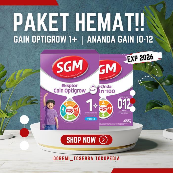 Terlaris Best Quality 100% Original Paket Hemat Sgm Eksplor 1+ Gain Optigrow 400Gr