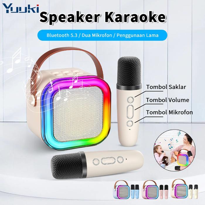 YUUKI-K12 Speaker Karaoke Mini Speaker Bluetooth Karaoke Salon Karaoke 2 Mic Set Portable Karaoke