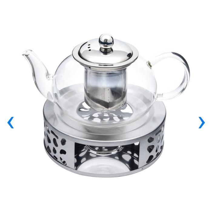 DELICIA TEKO TEH DGN PENGHANGAT TEA SET KACA BOROSILICATE TAHAN PANAS