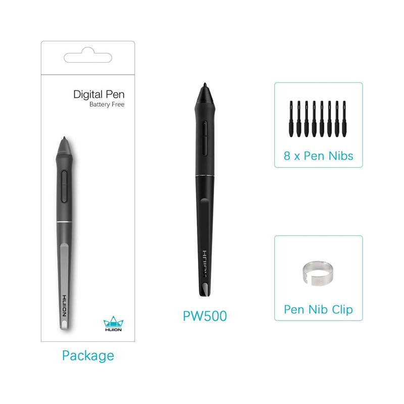 HUION PW500 Battery-free Digital Pen with 8 Nibs for Graphic Tablet Q620M HS611 Q11K V2 WH1409 V2