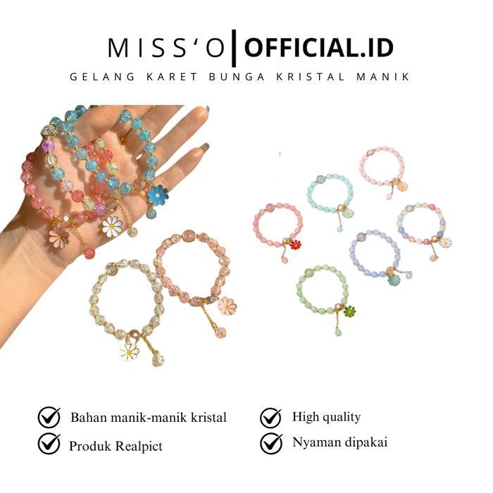 Missoofficial.id GL2029 Gelang Karet Aesthetic Rumbai Bunga Kristal Wanita Manik Colourfull Korea
